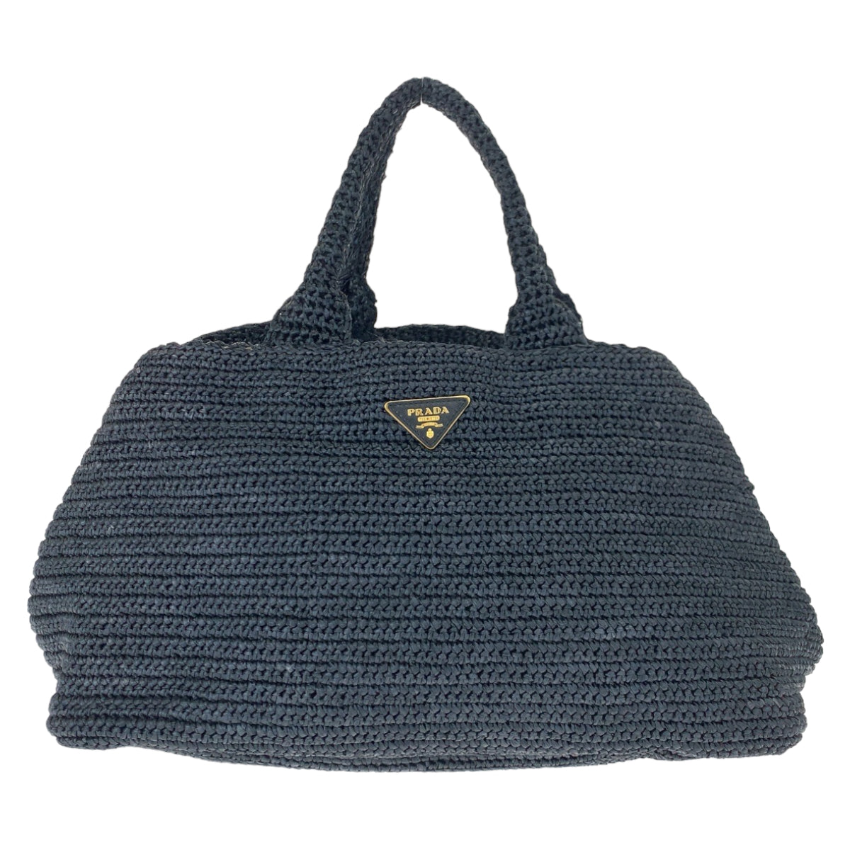 H-00625
PRADA プラダ カナパ 三角ロゴプレート ネイビー 紺 ラフィア BN2302 ボストンバッグ ハンドバッグ  レディース