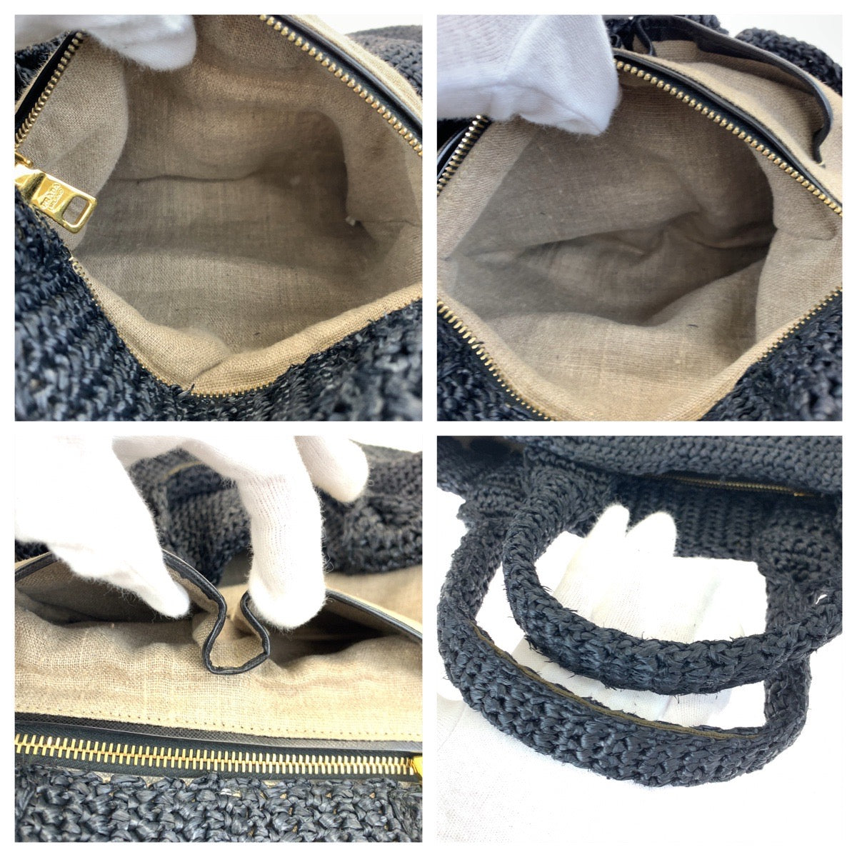 H-00625
PRADA プラダ カナパ 三角ロゴプレート ネイビー 紺 ラフィア BN2302 ボストンバッグ ハンドバッグ  レディース