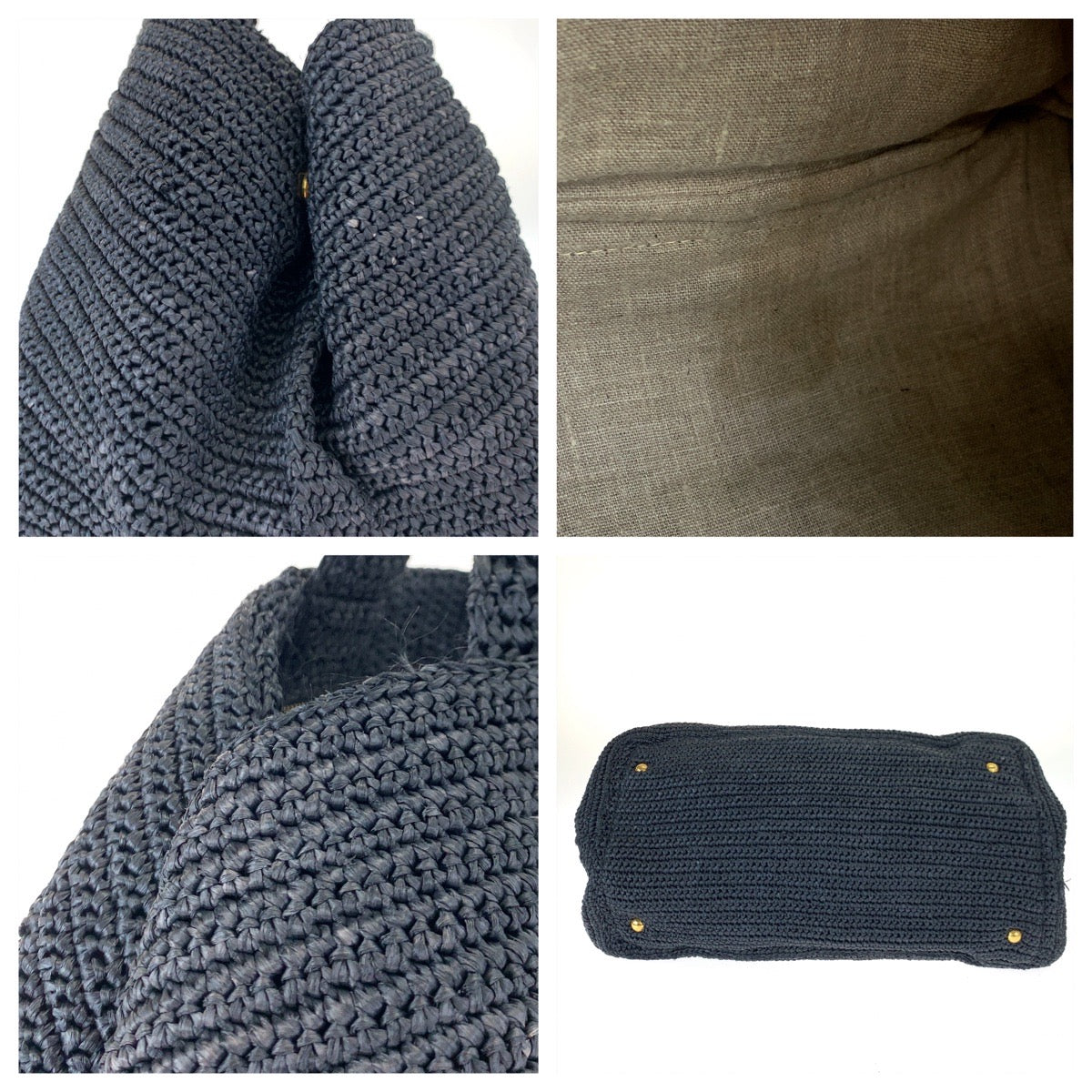 H-00625
PRADA プラダ カナパ 三角ロゴプレート ネイビー 紺 ラフィア BN2302 ボストンバッグ ハンドバッグ  レディース