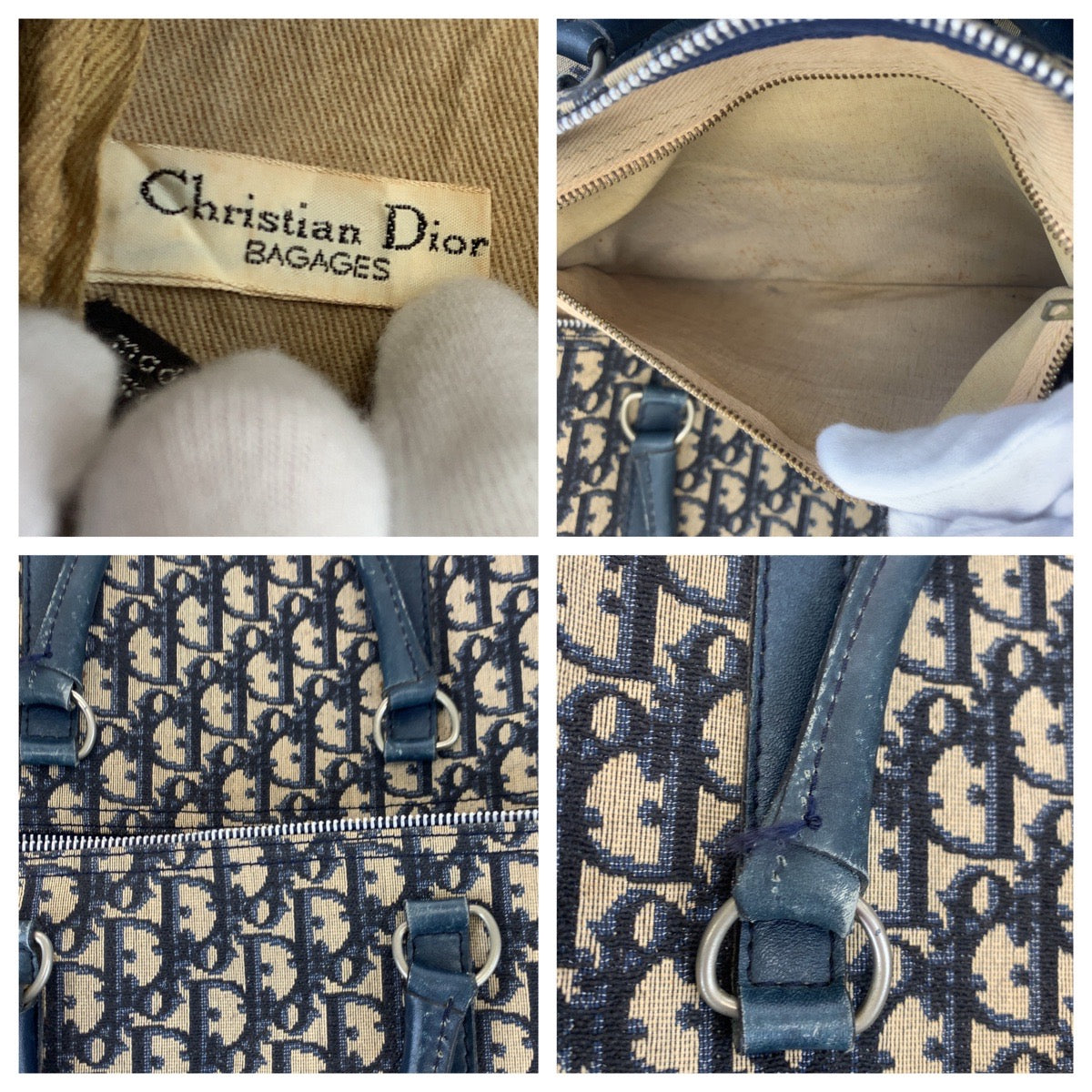 H-00626
Dior ディオール トロッター ネイビー 紺 アイボリー シルバー金具 キャンバス / レザー ボストンバッグ ハンドバッグ  レディース