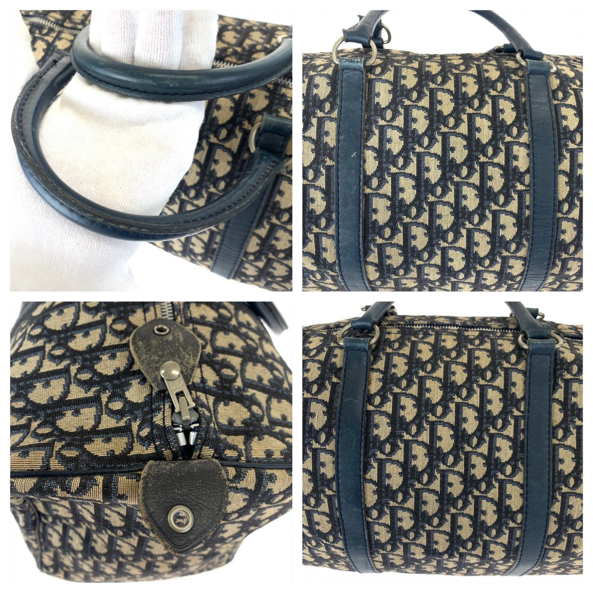 H-00626
Dior ディオール トロッター ネイビー 紺 アイボリー シルバー金具 キャンバス / レザー ボストンバッグ ハンドバッグ  レディース