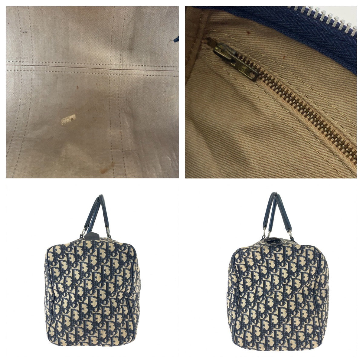 H-00626
Dior ディオール トロッター ネイビー 紺 アイボリー シルバー金具 キャンバス / レザー ボストンバッグ ハンドバッグ  レディース
