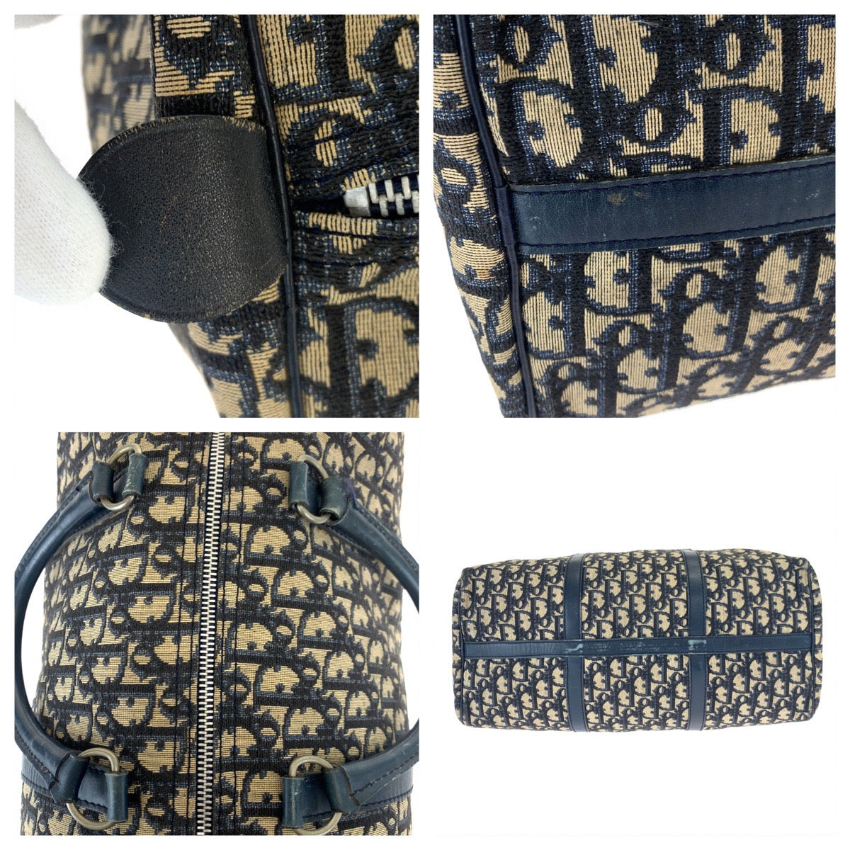 H-00626
Dior ディオール トロッター ネイビー 紺 アイボリー シルバー金具 キャンバス / レザー ボストンバッグ ハンドバッグ  レディース