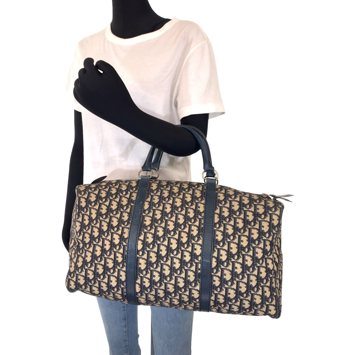 H-00626
Dior ディオール トロッター ネイビー 紺 アイボリー シルバー金具 キャンバス / レザー ボストンバッグ ハンドバッグ  レディース