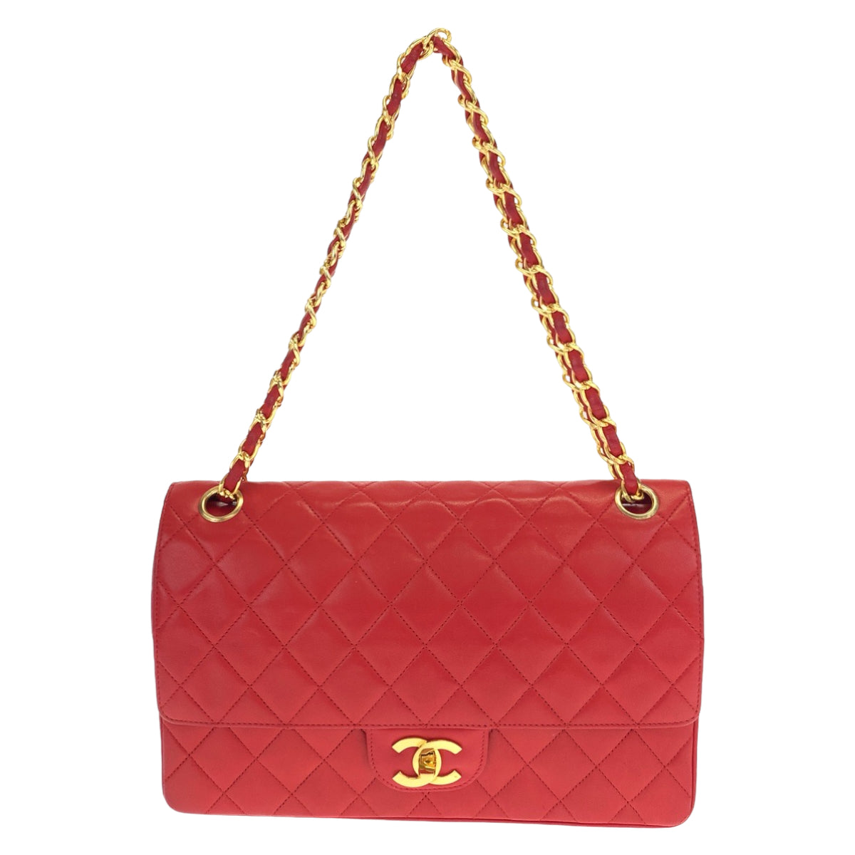12546
CHANEL シャネル マトラッセ Wフラップ ストレートフラップ ココマーク ターンロック レッド 赤 ゴールド金具 ラムスキン ショルダーバッグ ハンドバッグ 2way  レディース