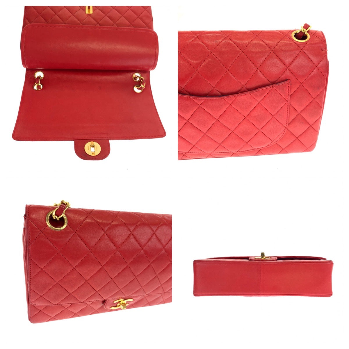 12546
CHANEL シャネル マトラッセ Wフラップ ストレートフラップ ココマーク ターンロック レッド 赤 ゴールド金具 ラムスキン ショルダーバッグ ハンドバッグ 2way  レディース