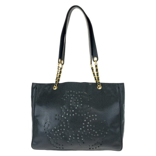 10442
CHANEL シャネル トリプルココマーク パンチングココマーク ブラック 黒 ゴールド金具 キャビアスキン チェーントートバッグ ショルダーバッグ  レディース