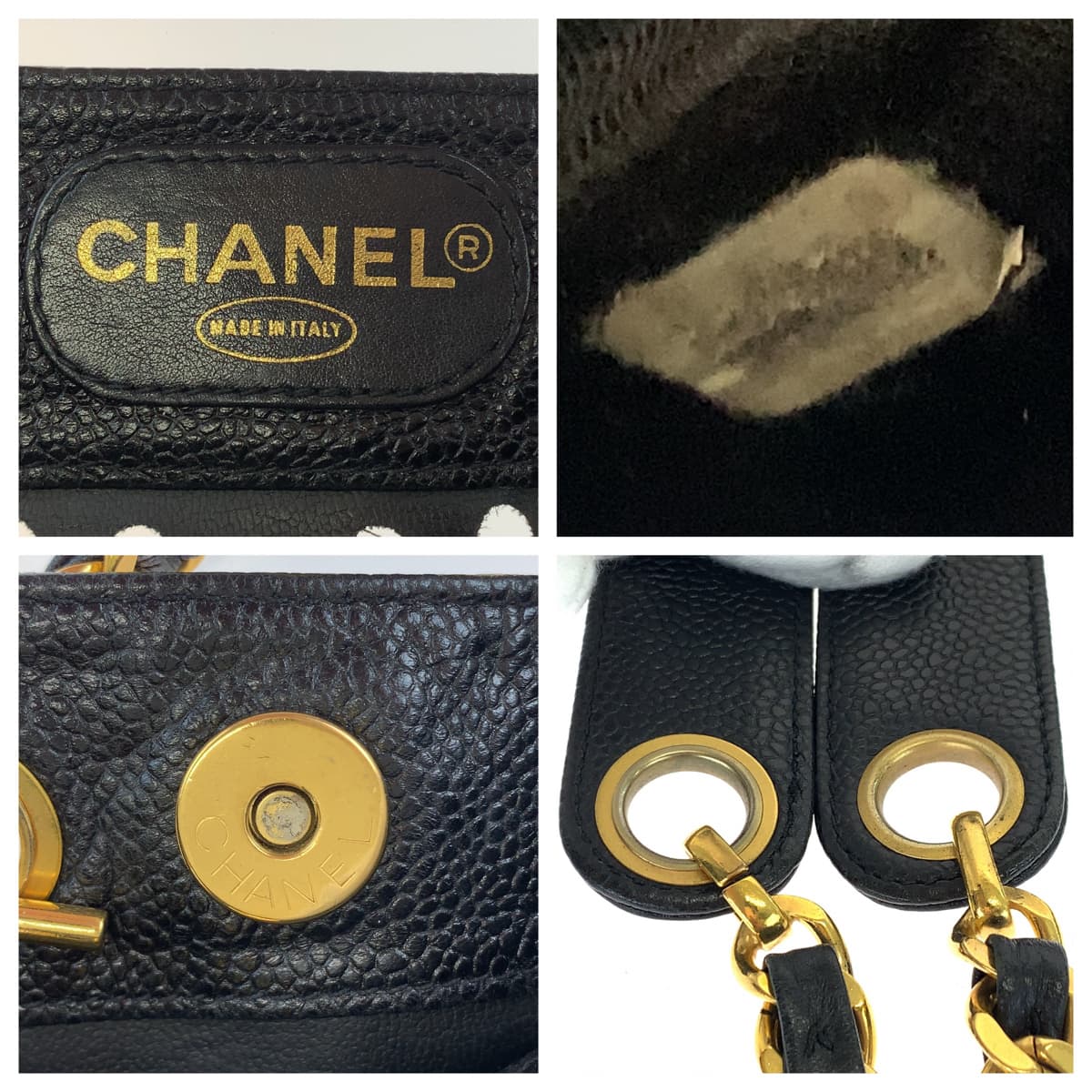 10442
 CHANEL Triple Coco Mark Punching Coco Mark Black Gold Hardware Caviar Skin Chain Tote Bag Shoulder Bag Women's