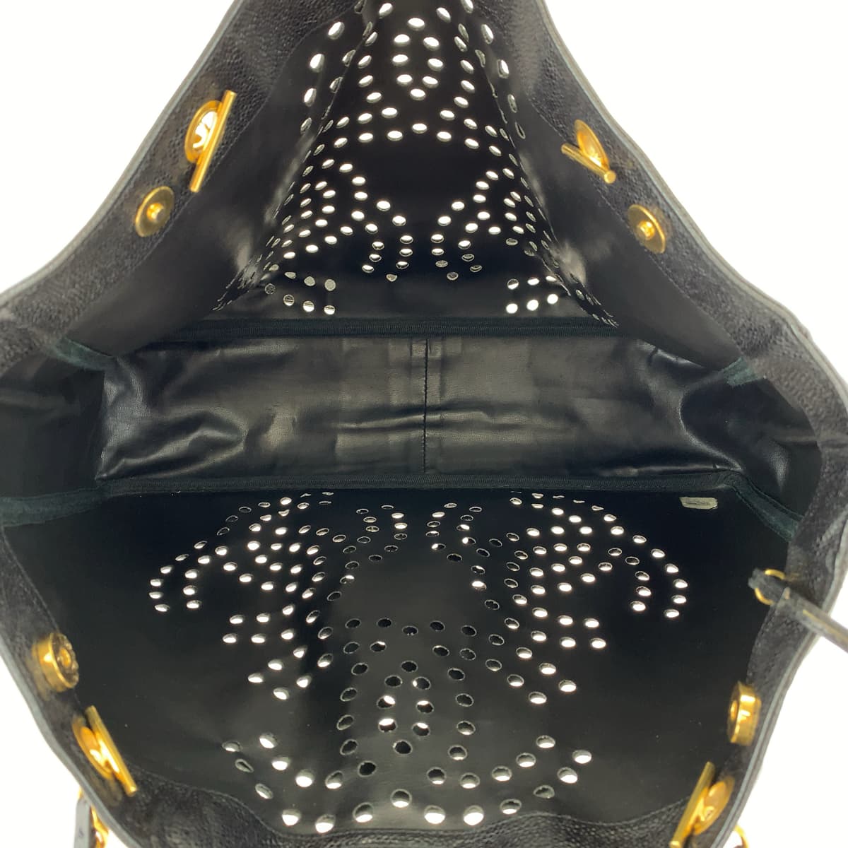 10442
 CHANEL Triple Coco Mark Punching Coco Mark Black Gold Hardware Caviar Skin Chain Tote Bag Shoulder Bag Women's