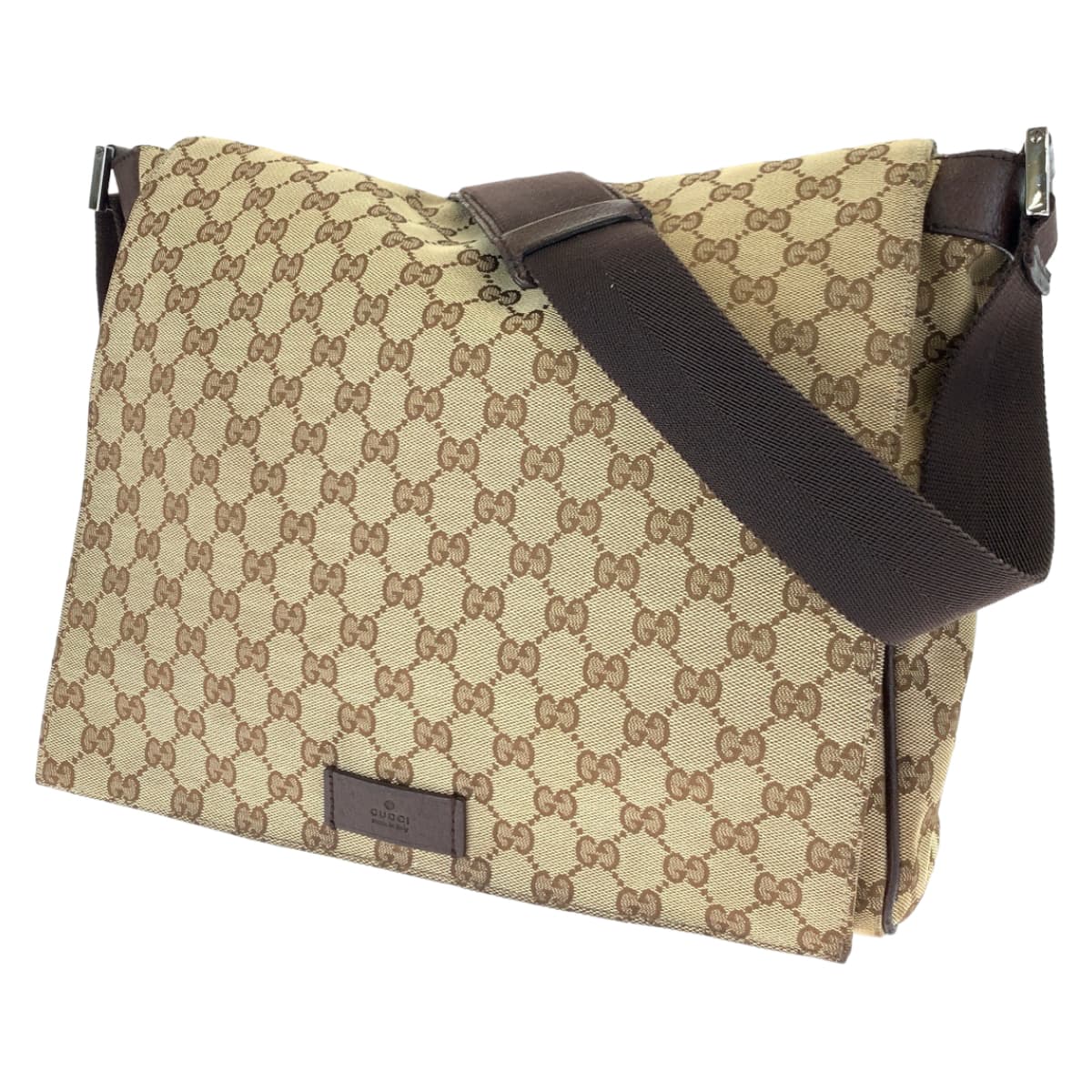 H-00585
GUCCI グッチ ベージュ ブラウン 茶 GGキャンバス / レザー ショルダーバッグ 斜め掛け メッセンジャーバッグ  メンズ