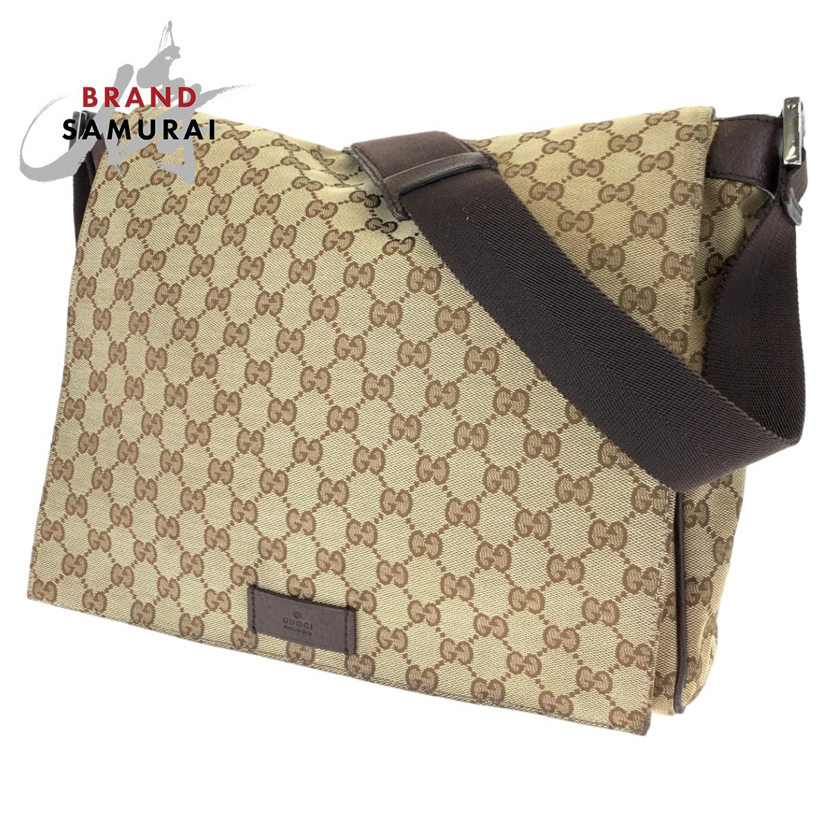 H-00585
GUCCI グッチ ベージュ ブラウン 茶 GGキャンバス / レザー ショルダーバッグ 斜め掛け メッセンジャーバッグ  メンズ