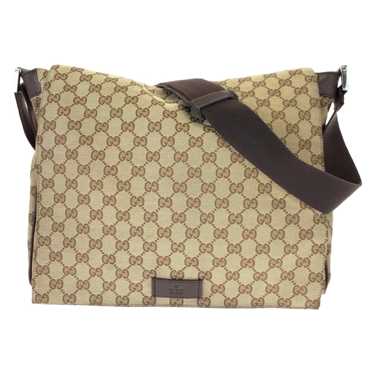 H-00585
GUCCI グッチ ベージュ ブラウン 茶 GGキャンバス / レザー ショルダーバッグ 斜め掛け メッセンジャーバッグ  メンズ