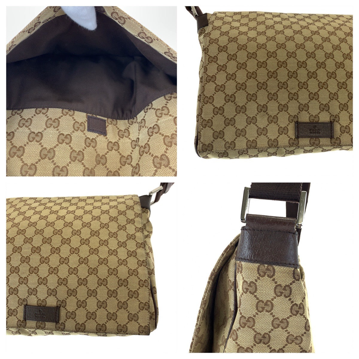 H-00585
GUCCI グッチ ベージュ ブラウン 茶 GGキャンバス / レザー ショルダーバッグ 斜め掛け メッセンジャーバッグ  メンズ