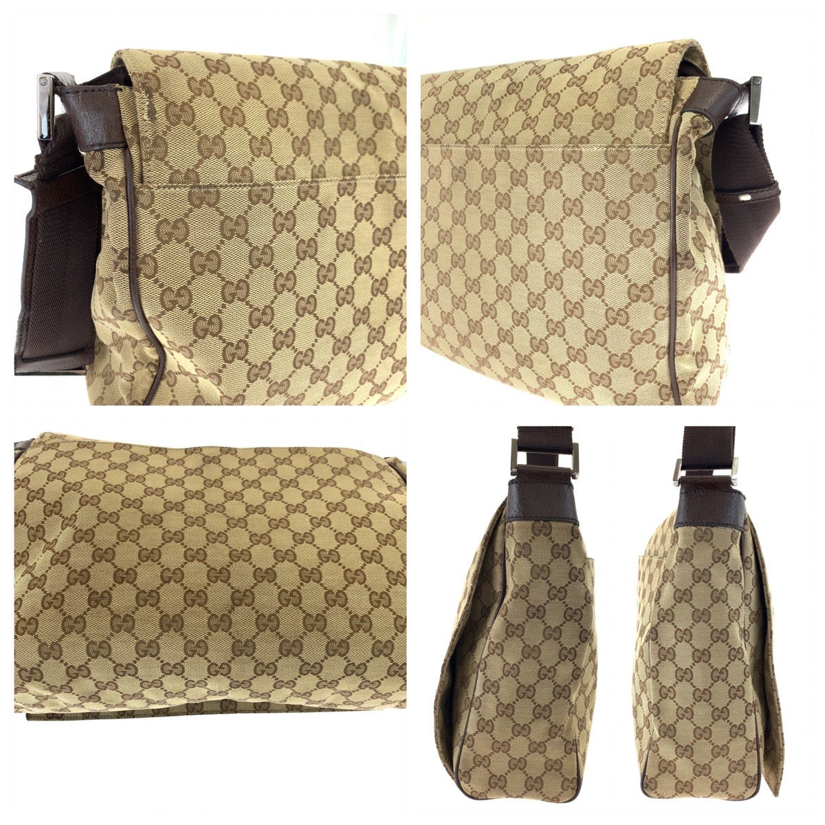 H-00585
GUCCI グッチ ベージュ ブラウン 茶 GGキャンバス / レザー ショルダーバッグ 斜め掛け メッセンジャーバッグ  メンズ