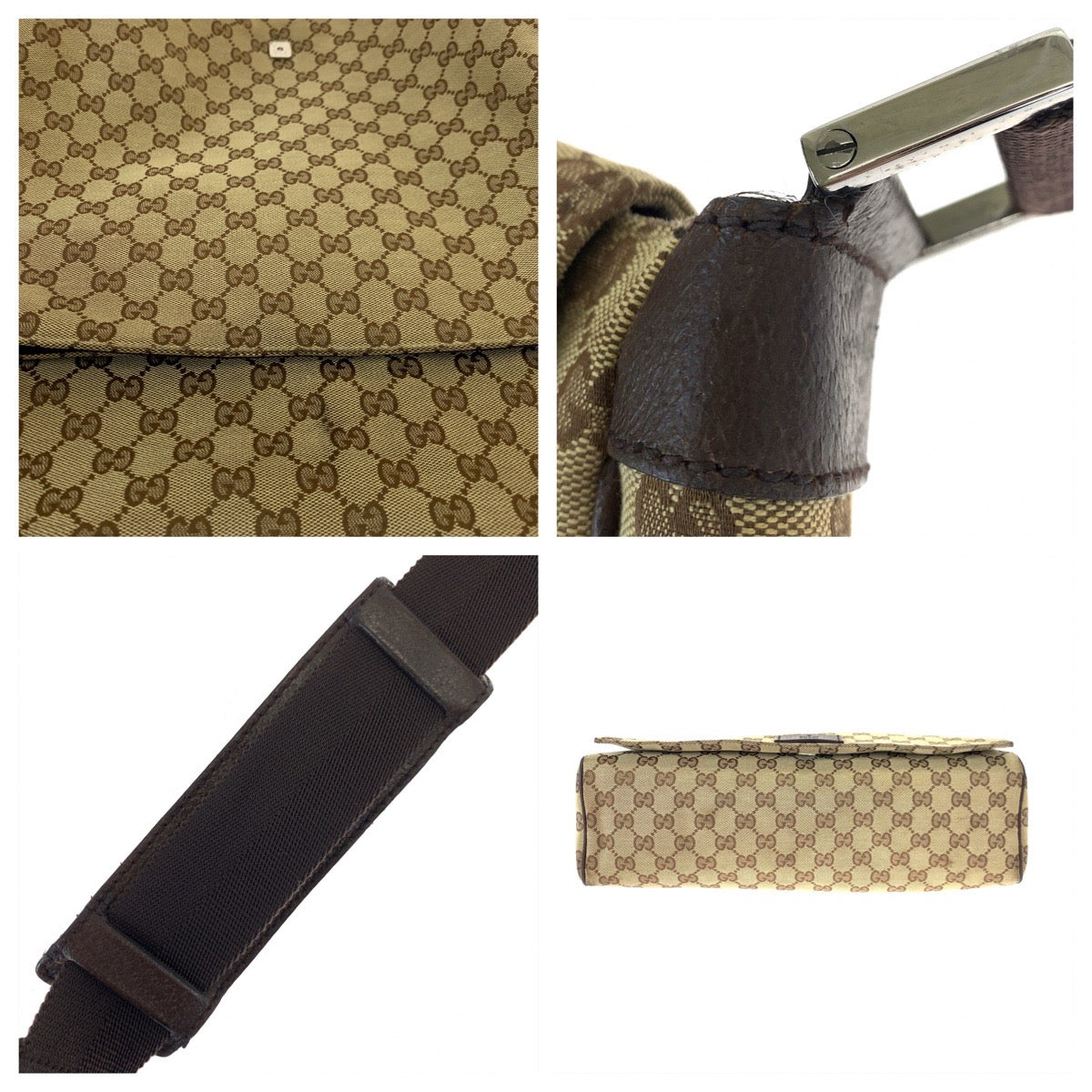 H-00585
GUCCI グッチ ベージュ ブラウン 茶 GGキャンバス / レザー ショルダーバッグ 斜め掛け メッセンジャーバッグ  メンズ