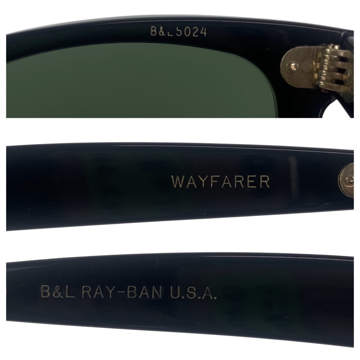 Ray-Ban Vintage B&amp;L Wayfarer Black Plastic B&amp;L5024 Sunglasses Wellington Men's