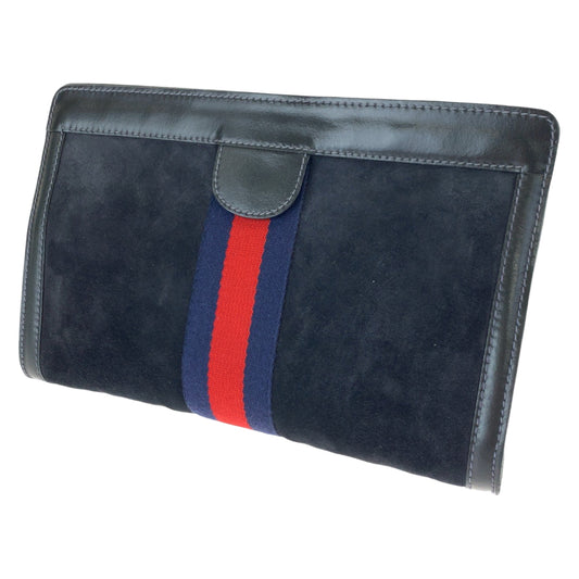 GUCCI グッチ ヴィンテージ オールドグッチ シェリーライン ブラック 黒 レッド 赤 ネイビー 紺 スウェード クラッチバッグ セカンドバッグ  メンズ
