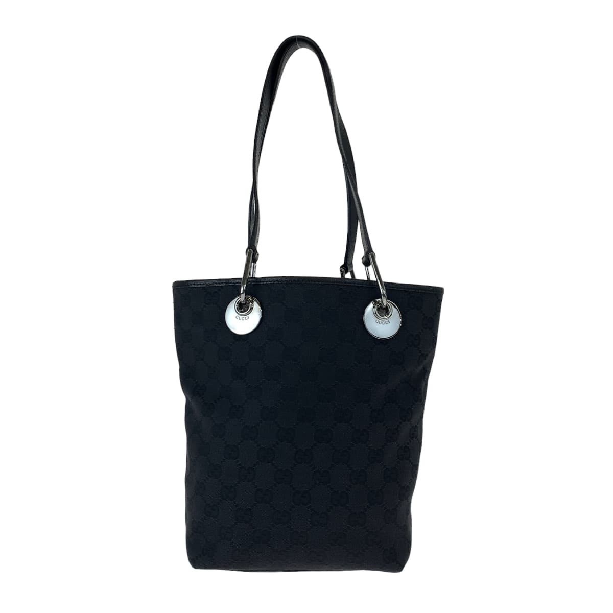10447
 GUCCI Gucci Black Silver Hardware GG Canvas/Leather 120840 Tote Bag Handbag Women's