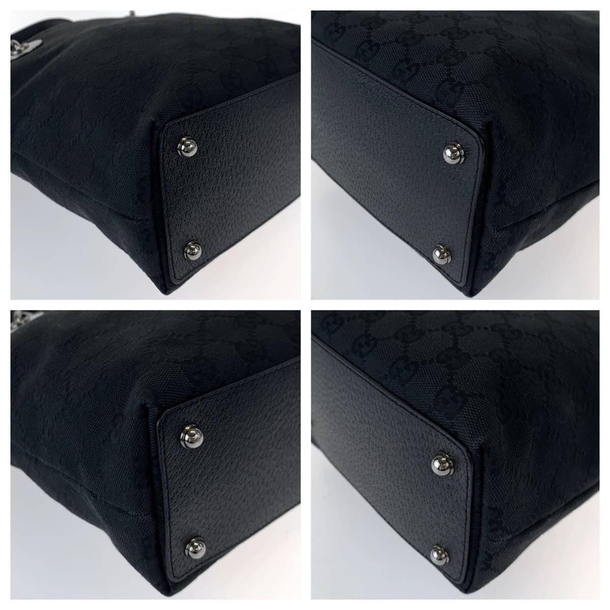 10447
 GUCCI Gucci Black Silver Hardware GG Canvas/Leather 120840 Tote Bag Handbag Women's