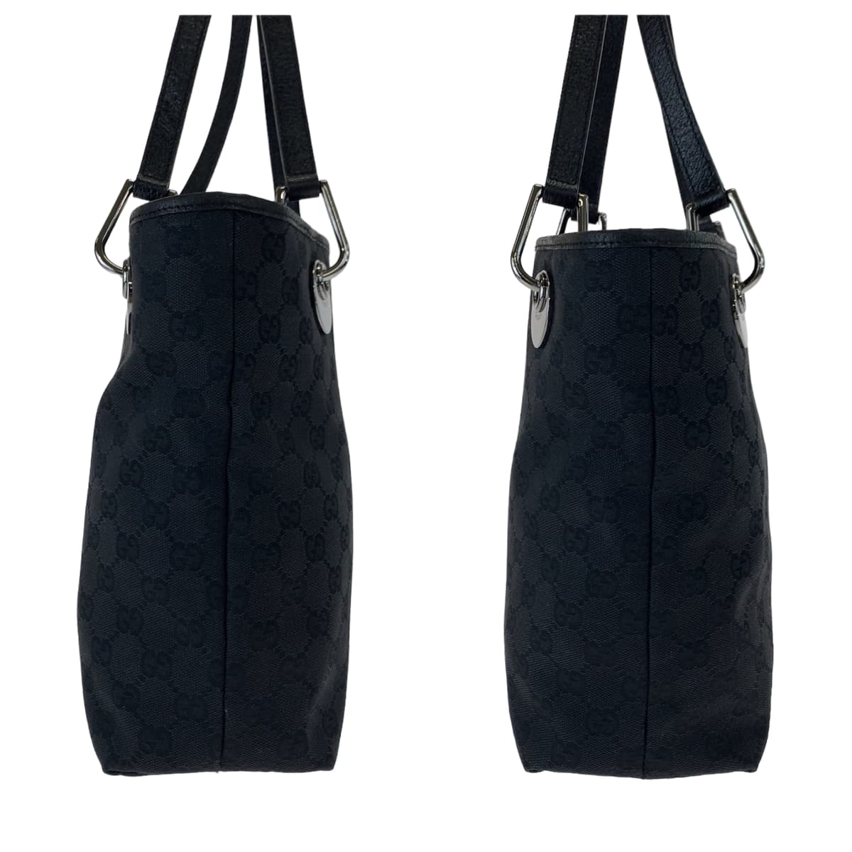 10447
 GUCCI Gucci Black Silver Hardware GG Canvas/Leather 120840 Tote Bag Handbag Women's