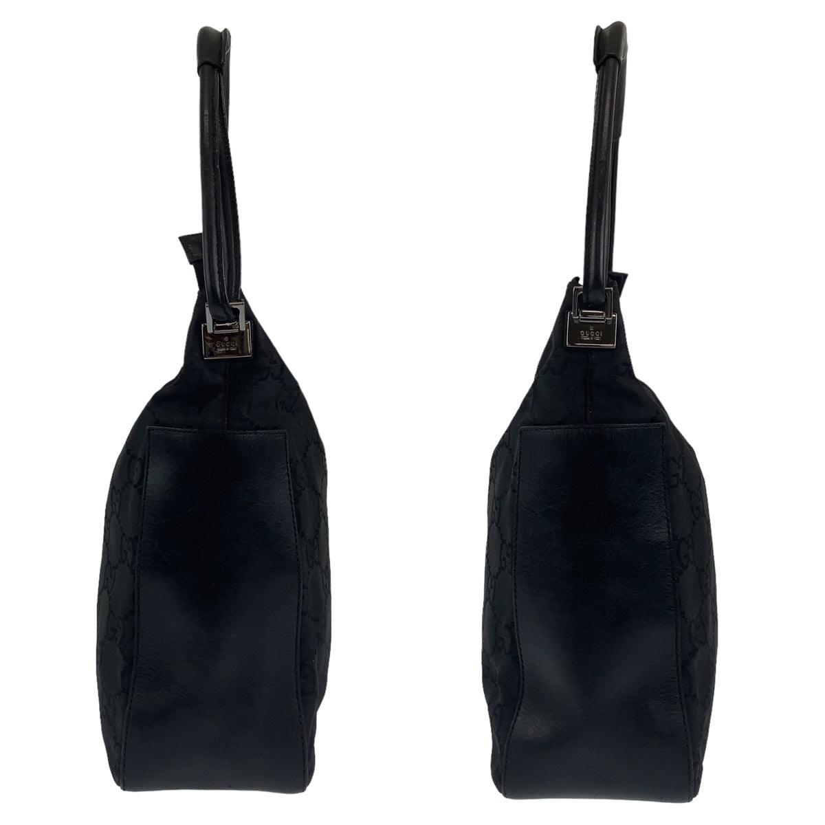 10450
 GUCCI Gucci Hobo Black Silver Hardware GG Canvas/Leather 13766 Hobo Shoulder Bag Handbag Women's