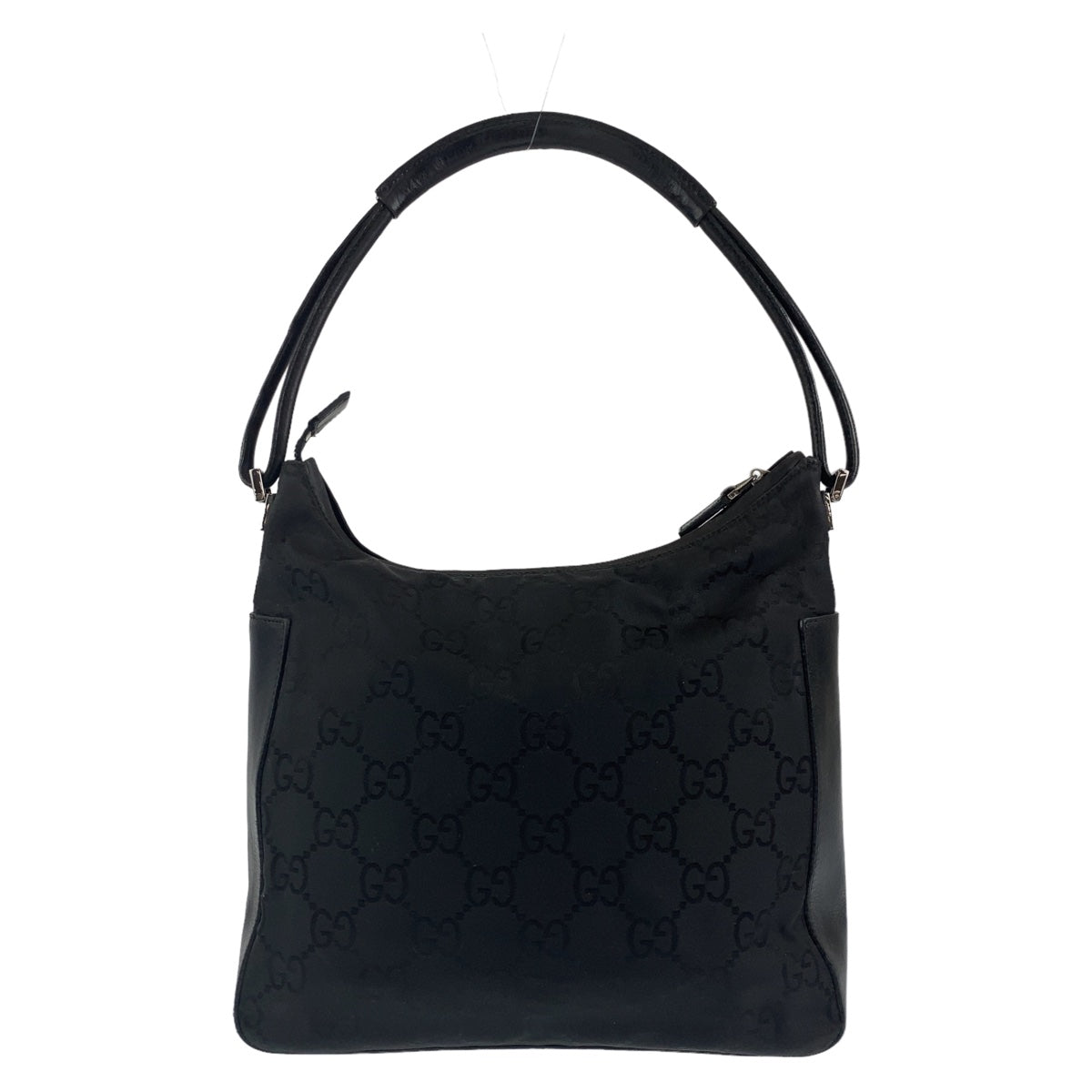 10450
 GUCCI Gucci Hobo Black Silver Hardware GG Canvas/Leather 13766 Hobo Shoulder Bag Handbag Women's