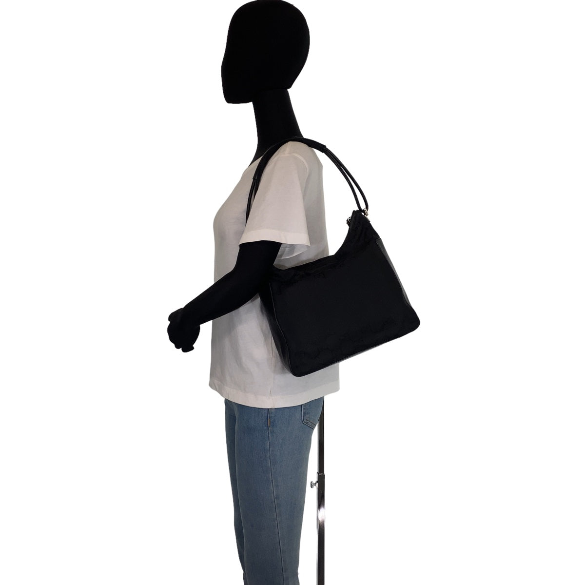 10450
 GUCCI Gucci Hobo Black Silver Hardware GG Canvas/Leather 13766 Hobo Shoulder Bag Handbag Women's