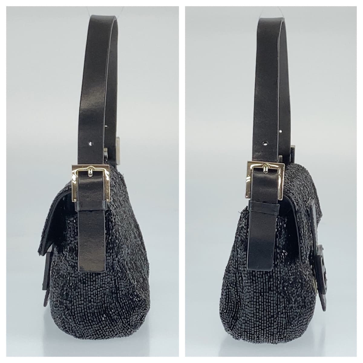 FENDI フェンディ ビーズ刺繍 マンマバケット ブラック 黒 ビーズ / レザー ハンドバッグ ワンショルダー  レディース