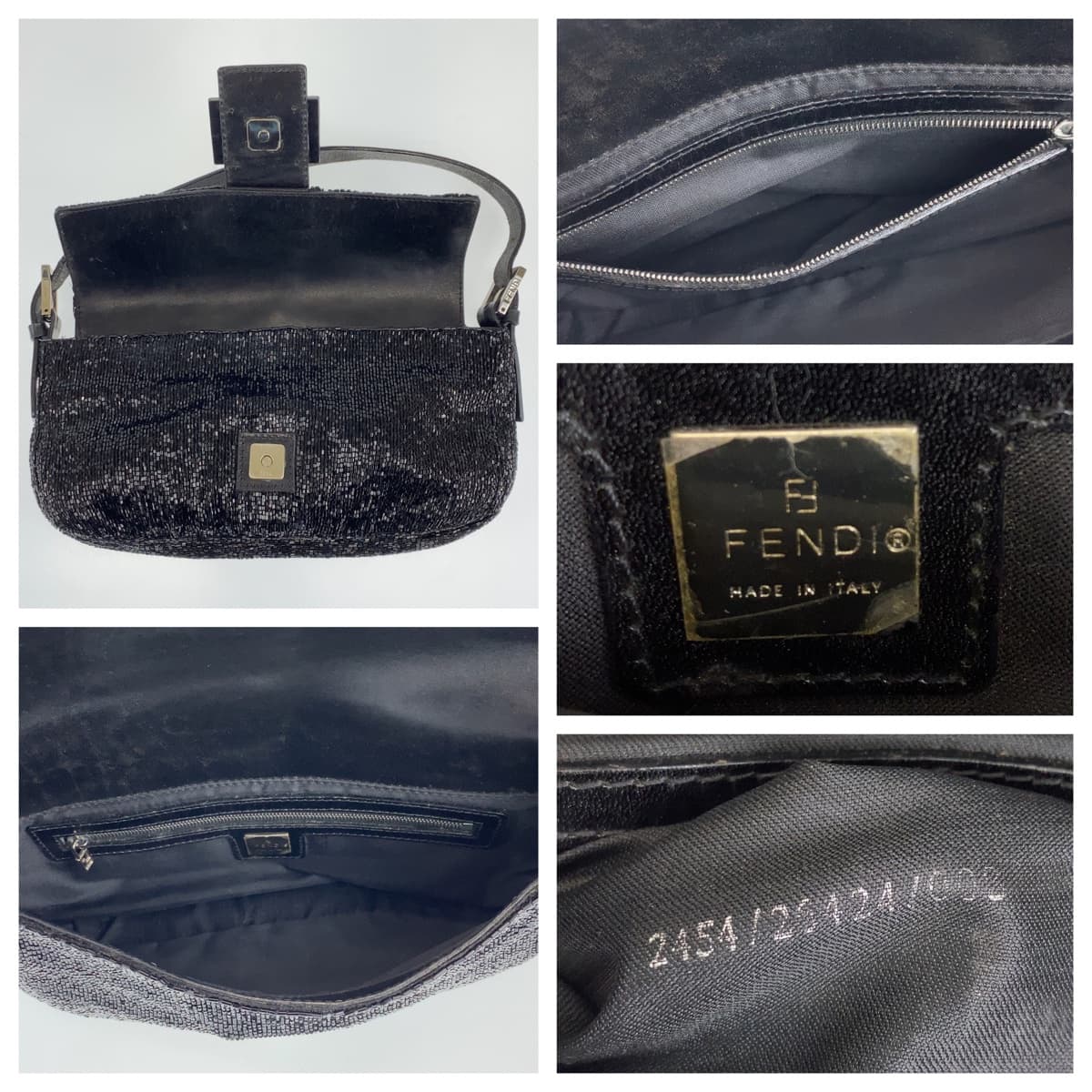 FENDI フェンディ ビーズ刺繍 マンマバケット ブラック 黒 ビーズ / レザー ハンドバッグ ワンショルダー  レディース