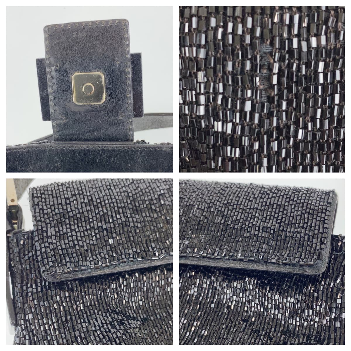 FENDI フェンディ ビーズ刺繍 マンマバケット ブラック 黒 ビーズ / レザー ハンドバッグ ワンショルダー  レディース