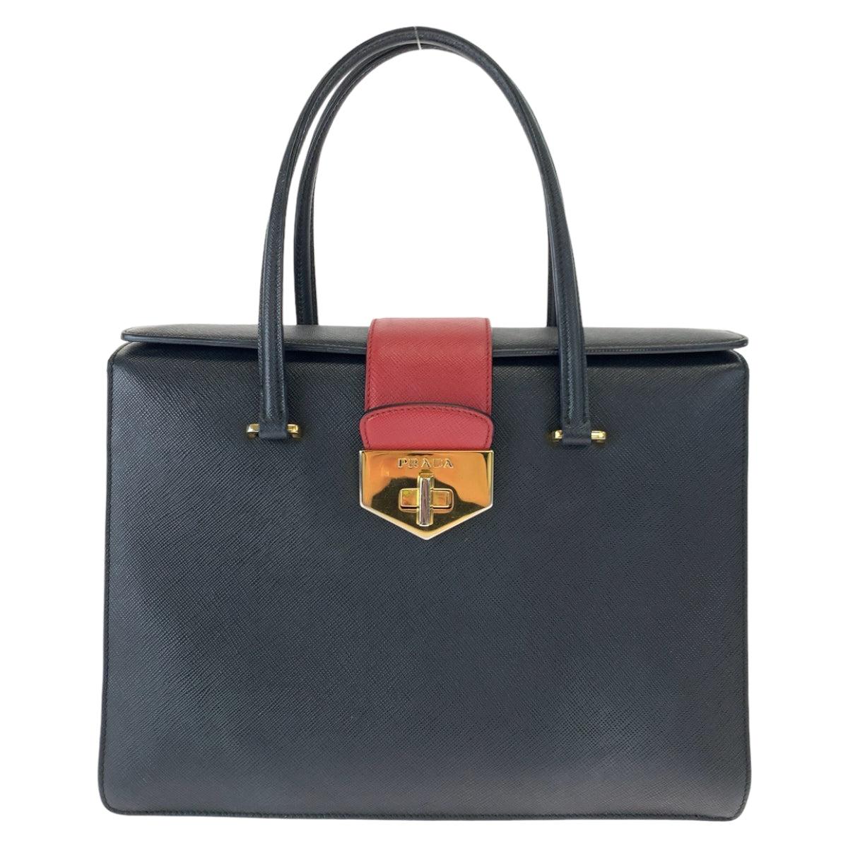 10453
 PRADA Prada Saffiano Leather Black Red Gold Hardware Leather B2725C Handbag Tote Bag Women's