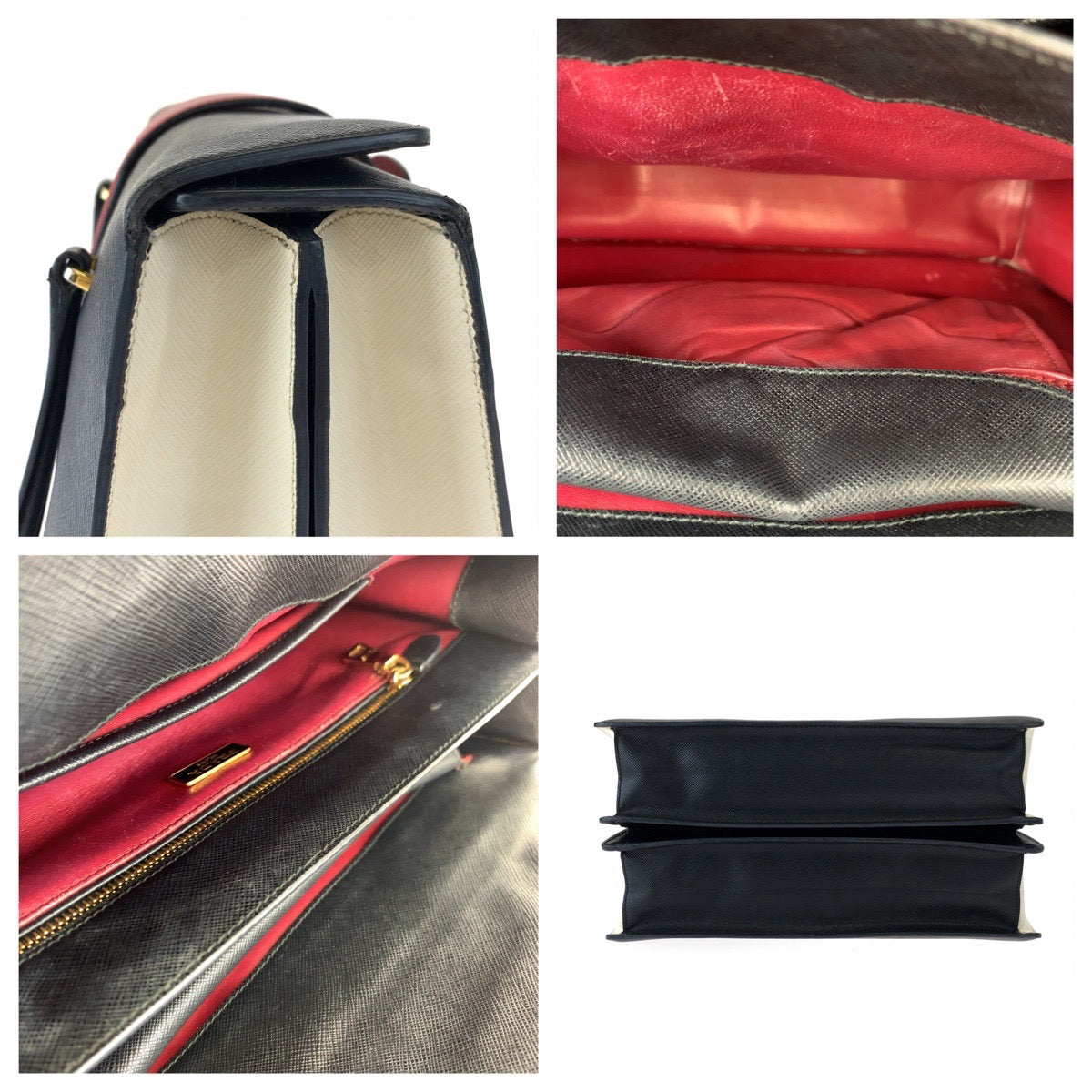 10453
PRADA プラダ サフィアーノレザー ブラック レッド ゴールド金具 レザー B2725C ハンドバッグ トートバッグ  レディース