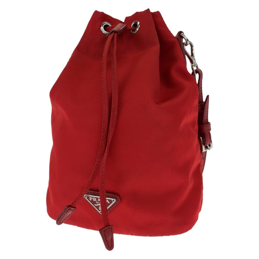 PRADA Prada Tessuto Triangle Logo Plate Red Silver Hardware Nylon Pouch Second Bag for Women