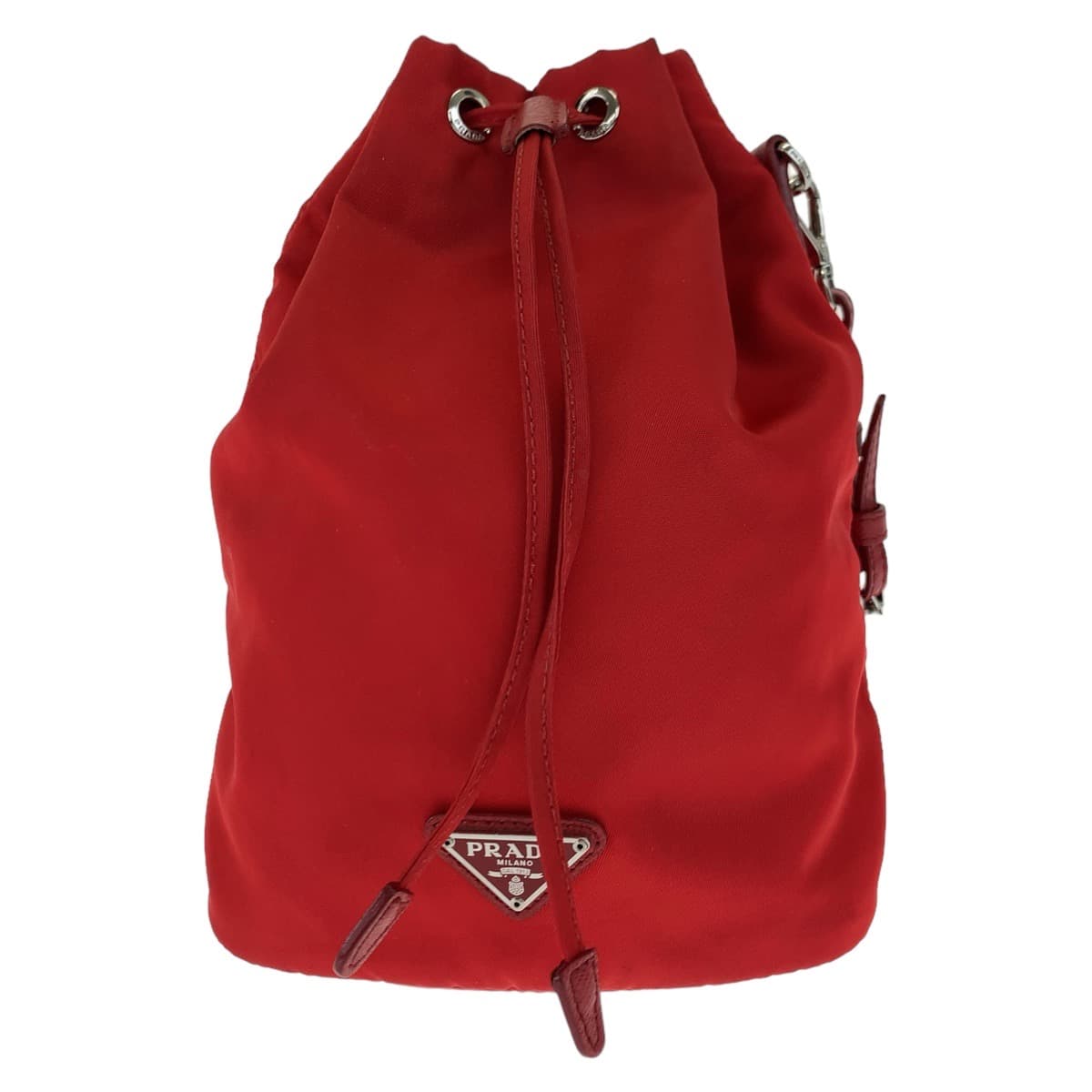 PRADA Prada Tessuto Triangle Logo Plate Red Silver Hardware Nylon Pouch Second Bag for Women