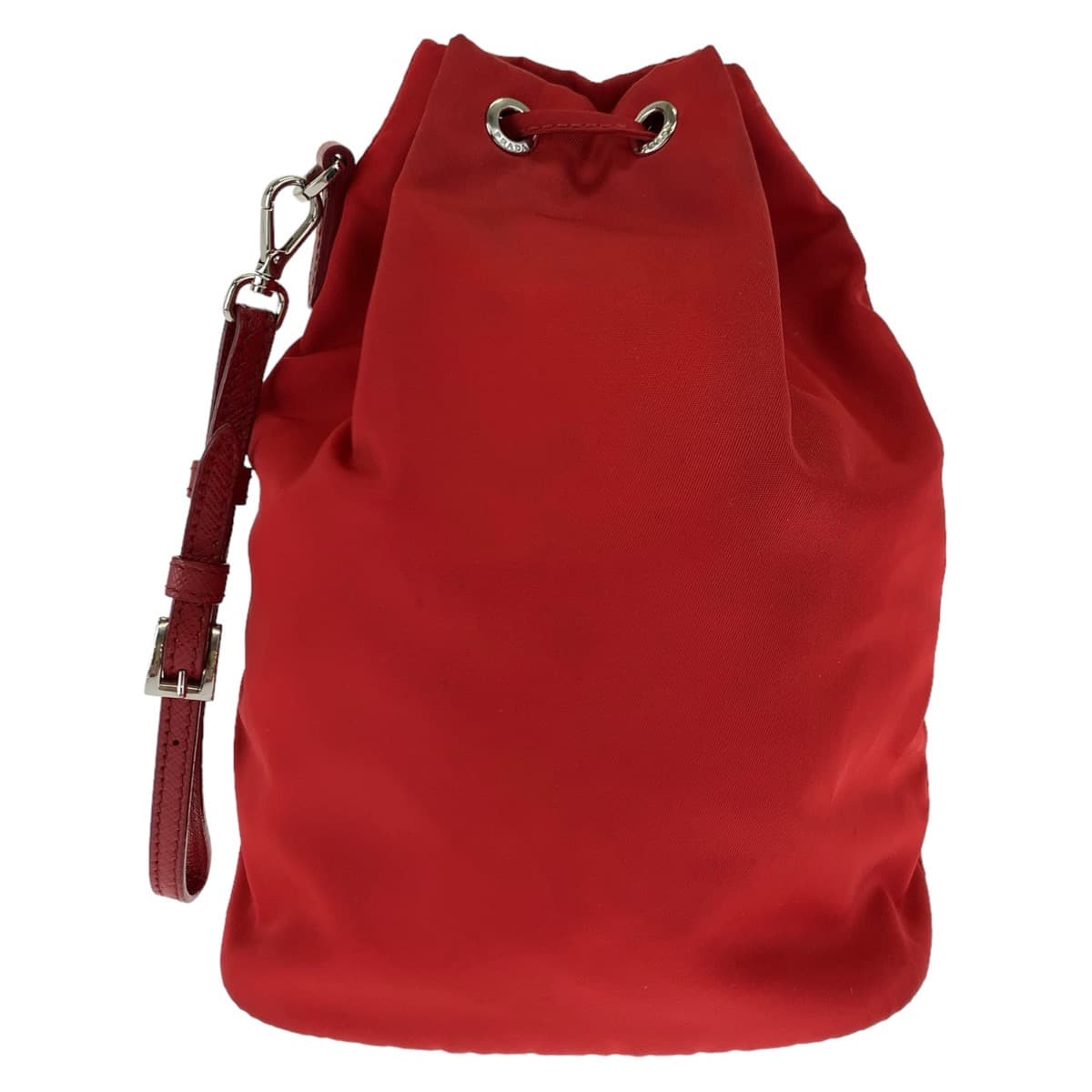 PRADA Prada Tessuto Triangle Logo Plate Red Silver Hardware Nylon Pouch Second Bag for Women