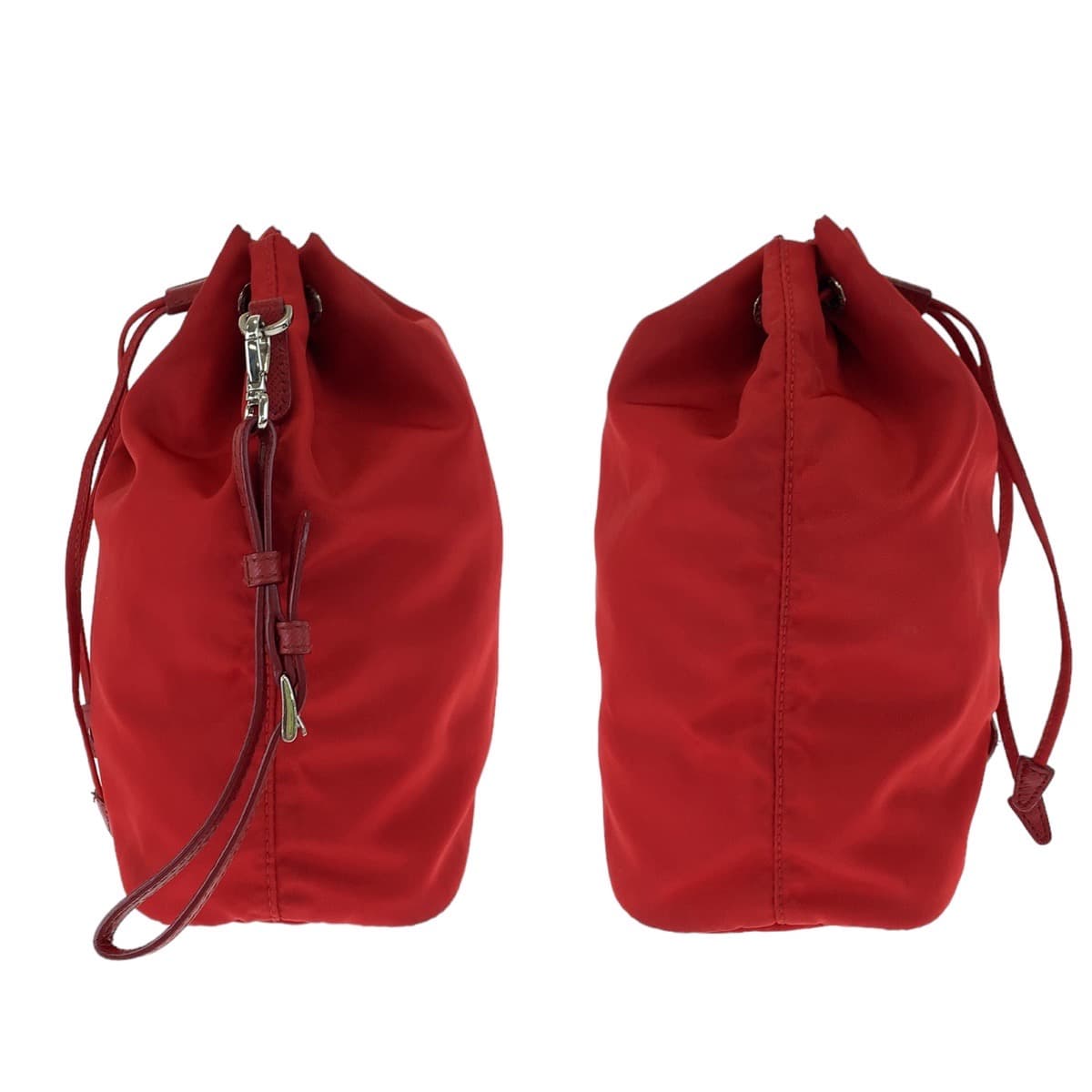 PRADA Prada Tessuto Triangle Logo Plate Red Silver Hardware Nylon Pouch Second Bag for Women