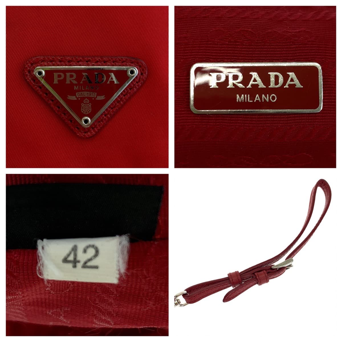 PRADA Prada Tessuto Triangle Logo Plate Red Silver Hardware Nylon Pouch Second Bag for Women