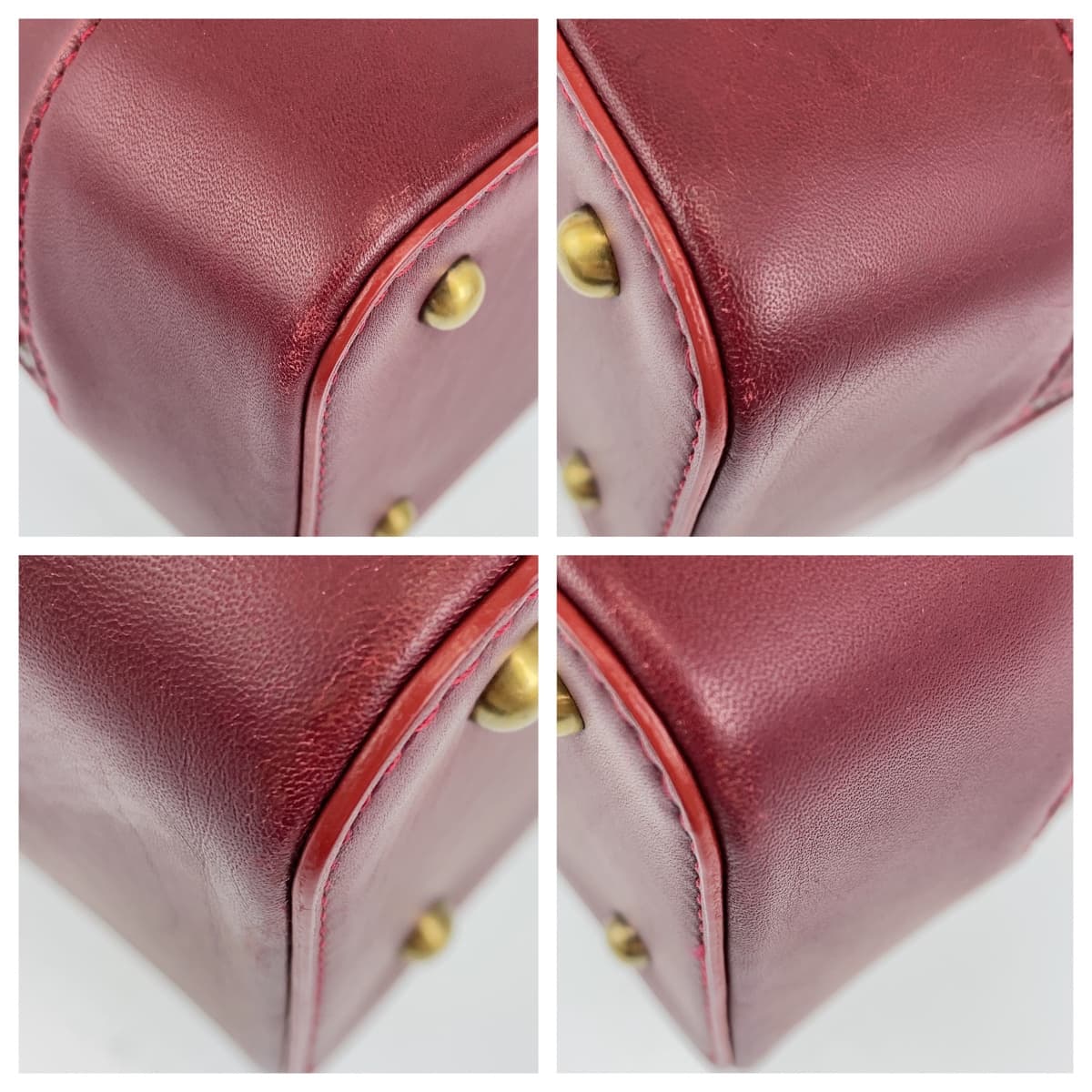 10454
BURBERRY バーバリー 中チェック柄 レッド ゴールド金具 レザー ハンドバッグ ショルダーバッグ ボストンバッグ  レディース