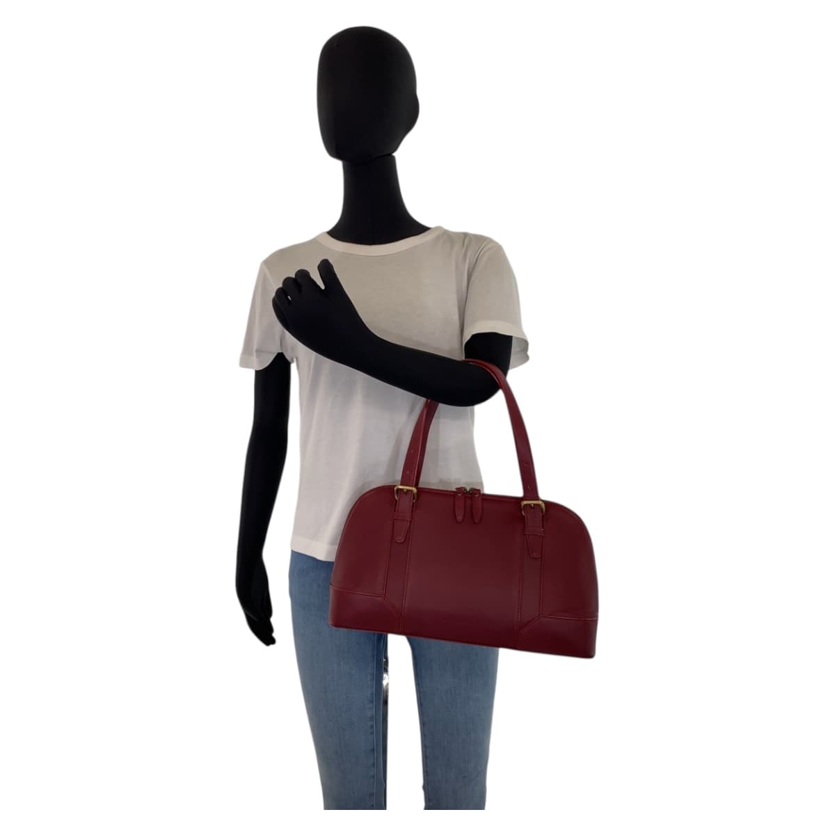 10454
BURBERRY バーバリー 中チェック柄 レッド ゴールド金具 レザー ハンドバッグ ショルダーバッグ ボストンバッグ  レディース