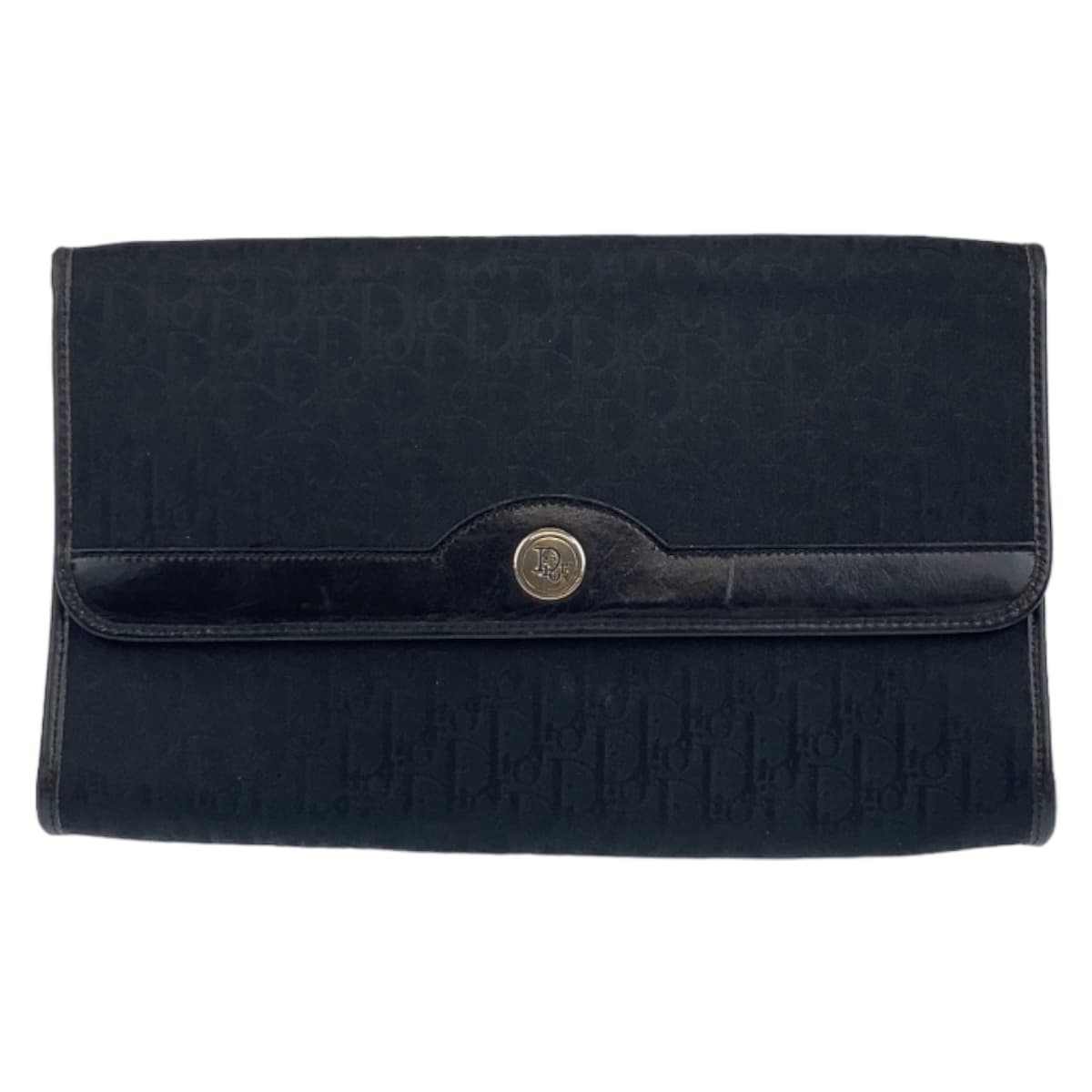 10455
 Dior Vintage Trotter Black Gold Hardware Canvas Chain Shoulder Bag Clutch Bag for Women