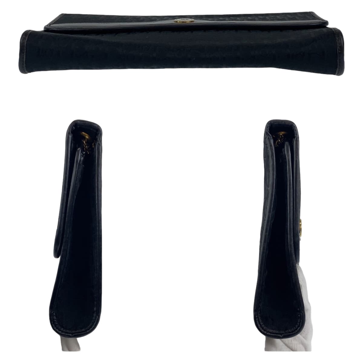 10455
 Dior Vintage Trotter Black Gold Hardware Canvas Chain Shoulder Bag Clutch Bag for Women