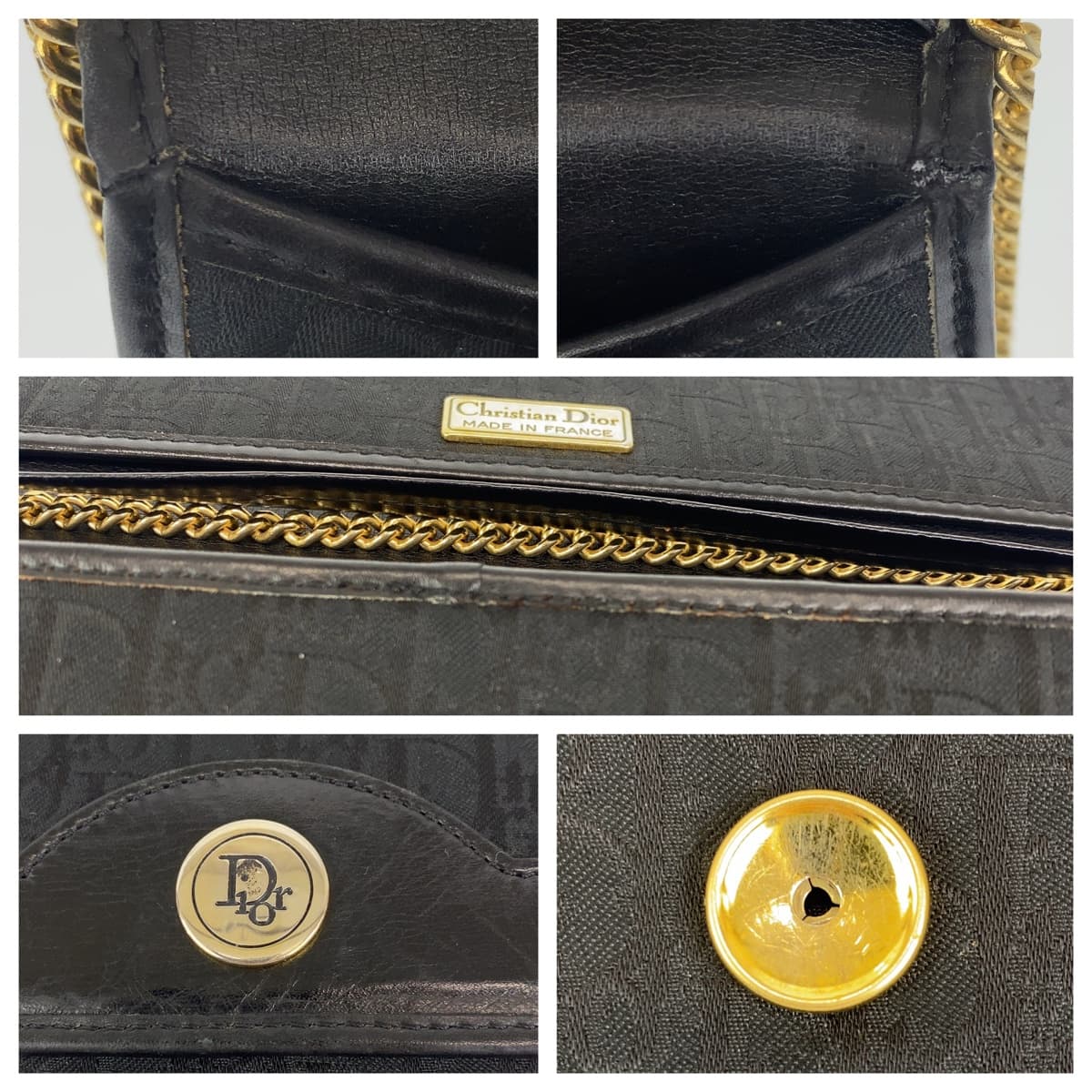 10455
 Dior Vintage Trotter Black Gold Hardware Canvas Chain Shoulder Bag Clutch Bag for Women