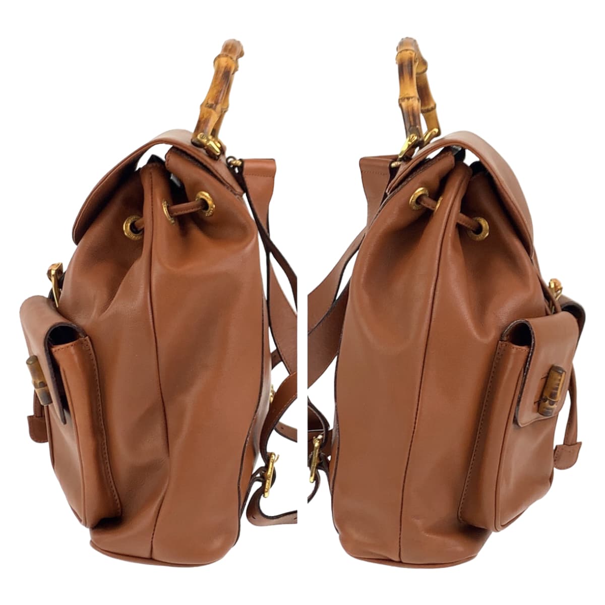 10460
GUCCI グッチ ヴィンテージ バンブー オールドグッチ ブラウン ゴールド金具 レザー 008 2058 0016 リュックサック バックパック  レディース