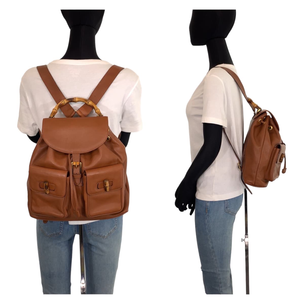 10460
GUCCI グッチ ヴィンテージ バンブー オールドグッチ ブラウン ゴールド金具 レザー 008 2058 0016 リュックサック バックパック  レディース