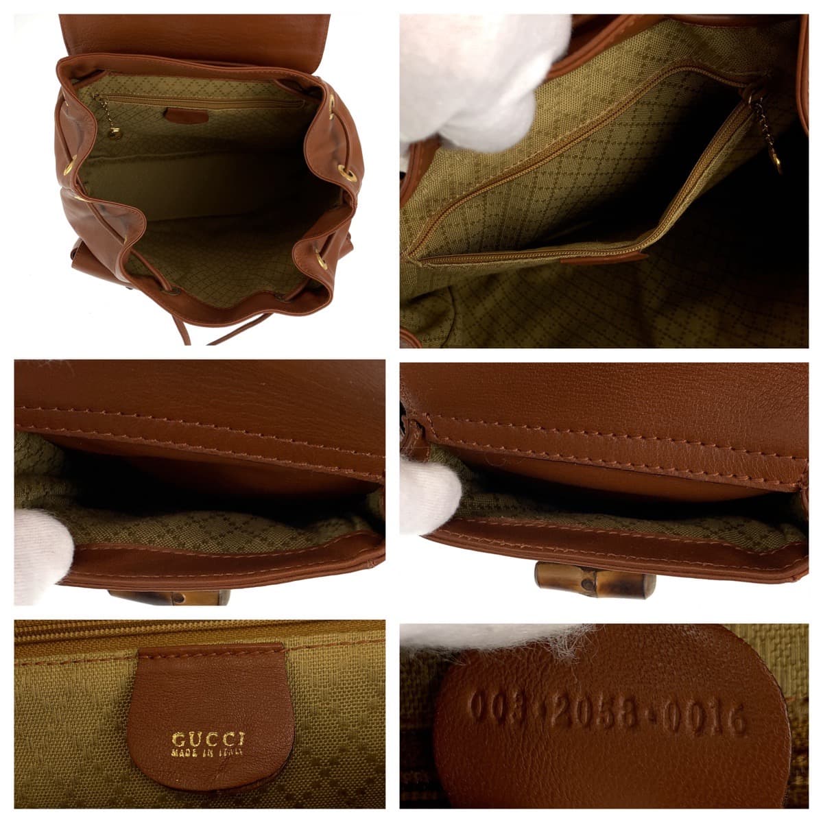 10460
GUCCI グッチ ヴィンテージ バンブー オールドグッチ ブラウン ゴールド金具 レザー 008 2058 0016 リュックサック バックパック  レディース