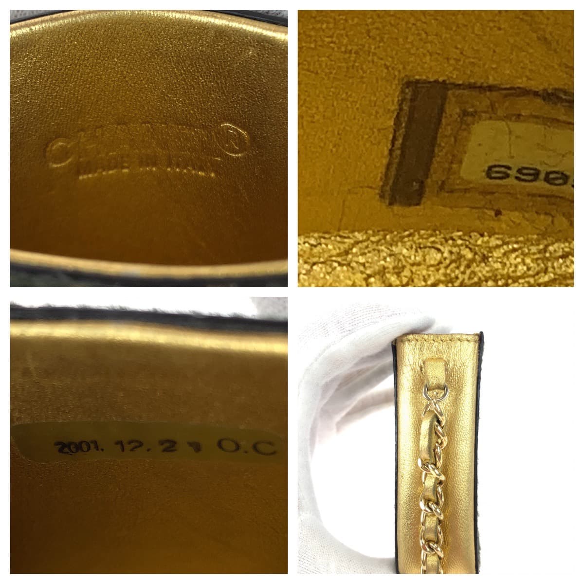 10461
 CHANEL Vintage Coco Mark Khaki Gold Pony/Leather Chain Shoulder Bag Cigarette Case Pouch Women's