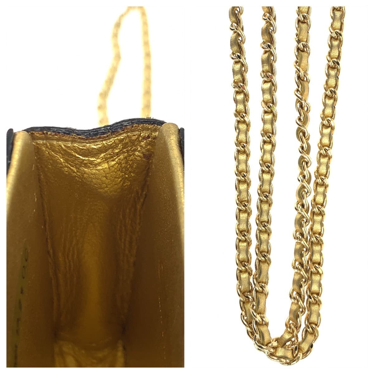 10461
 CHANEL Vintage Coco Mark Khaki Gold Pony/Leather Chain Shoulder Bag Cigarette Case Pouch Women's