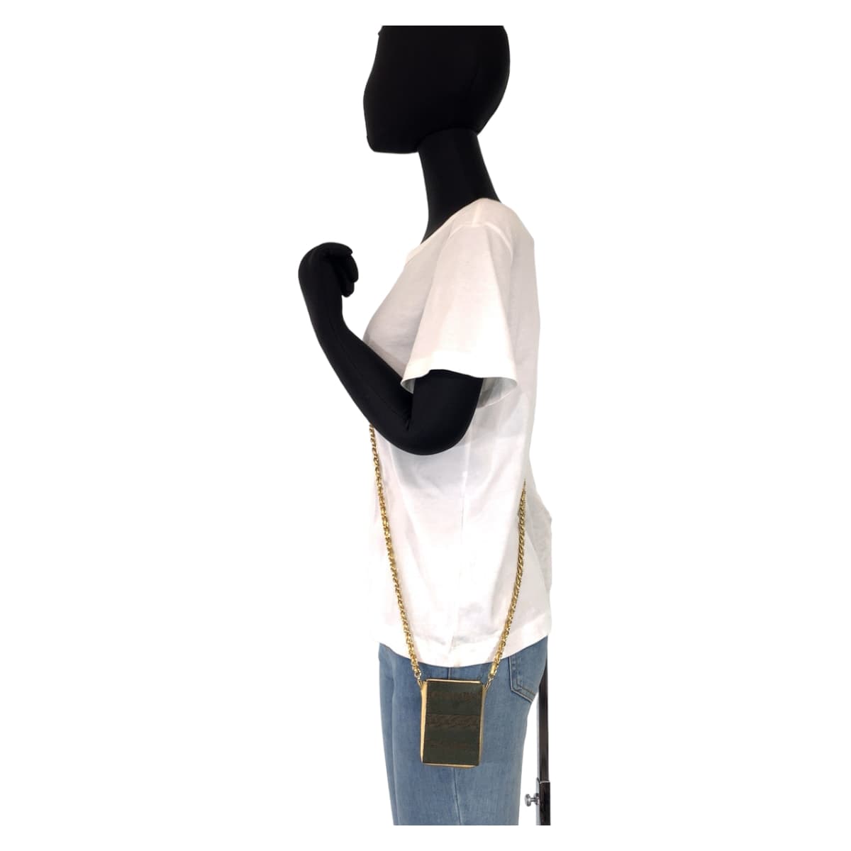 10461
 CHANEL Vintage Coco Mark Khaki Gold Pony/Leather Chain Shoulder Bag Cigarette Case Pouch Women's