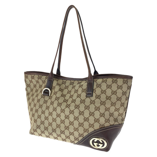 GUCCI グッチ インターロッキングG ニューブリット ブラウン 茶 ベージュ GGキャンバス 169946 トートバッグ ハンドバッグ  レディース