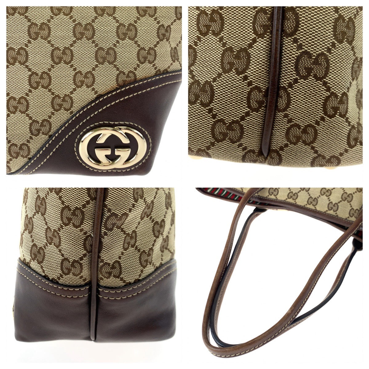 GUCCI グッチ インターロッキングG ニューブリット ブラウン 茶 ベージュ GGキャンバス 169946 トートバッグ ハンドバッグ  レディース